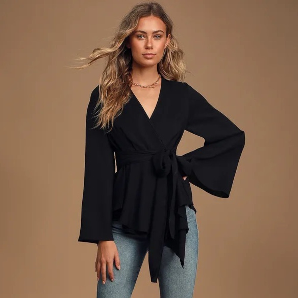 Black Long Sleeve Wrap Top